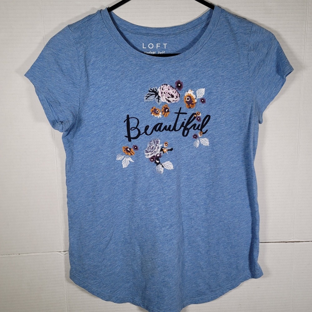 LOFT VINTAGE SOFT TEE WOMENS SHIRT XS Light Blue  Beautiful FLORAL